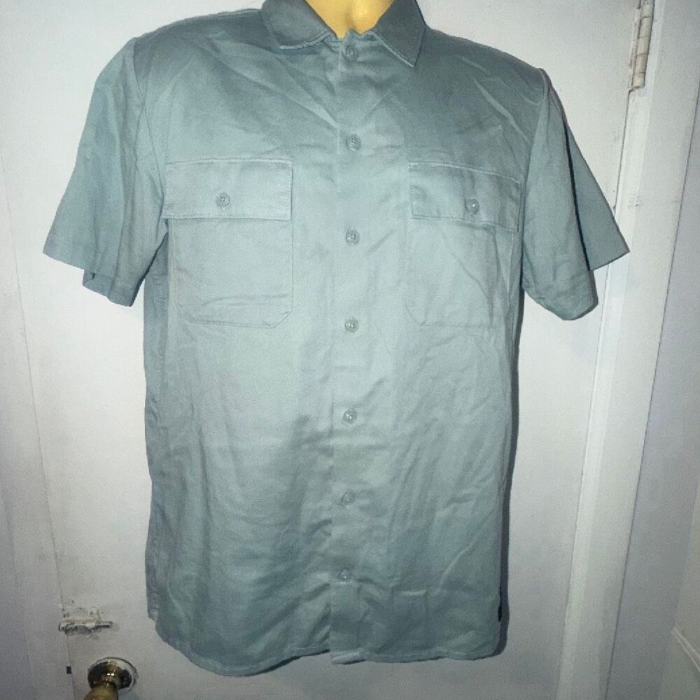 VANS Grey Blue Twill Utility Short Sleeve Button Up Shirt-M